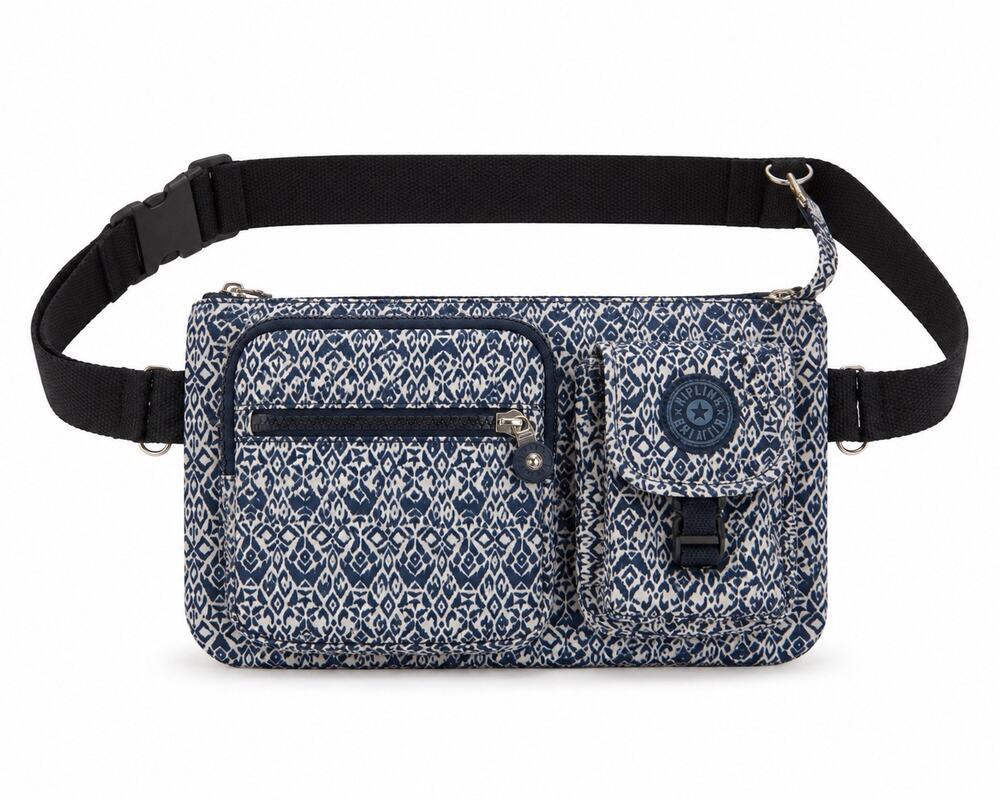 Kipling Blue Geometric Convertible Waist Pack Crossbody Bag Multiple Pockets